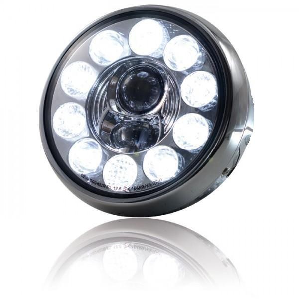 LED přední hlavní světlo HD STYLE s parkovacím světlem, 7", chrom